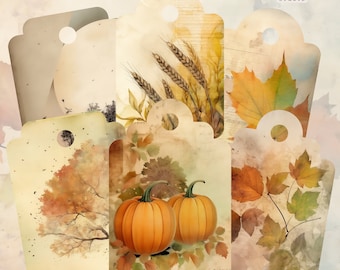 Autumn Printable Tags For Fall Junk Journal Harvest Ephemera Junk Journal Supplies Rural Handmade Scrapbook Digital Gift Tags