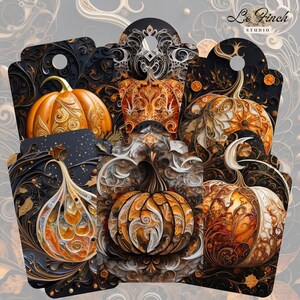 Pompoen afdrukbare tags voor Halloween Junk Journal Quilled Fall Ephemera Junk Journal levert digitale geschenklabels