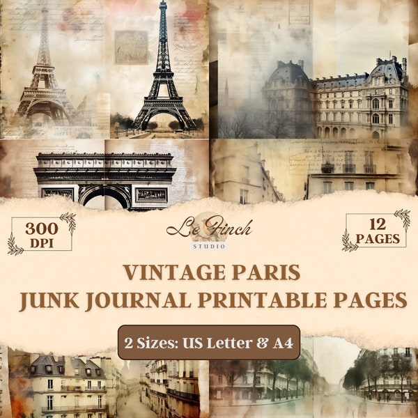 Paris Printable Paper With Vintage French Architecture Digital Paper For Paris Junk Journals In US Letter And A4 Sizes