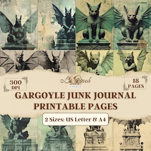 Gothic Journal Printable Paper With Gargoyle Digital Paper And Gothic Flower Wallpaper For Junk Journals In US Letter And A4 Sizes