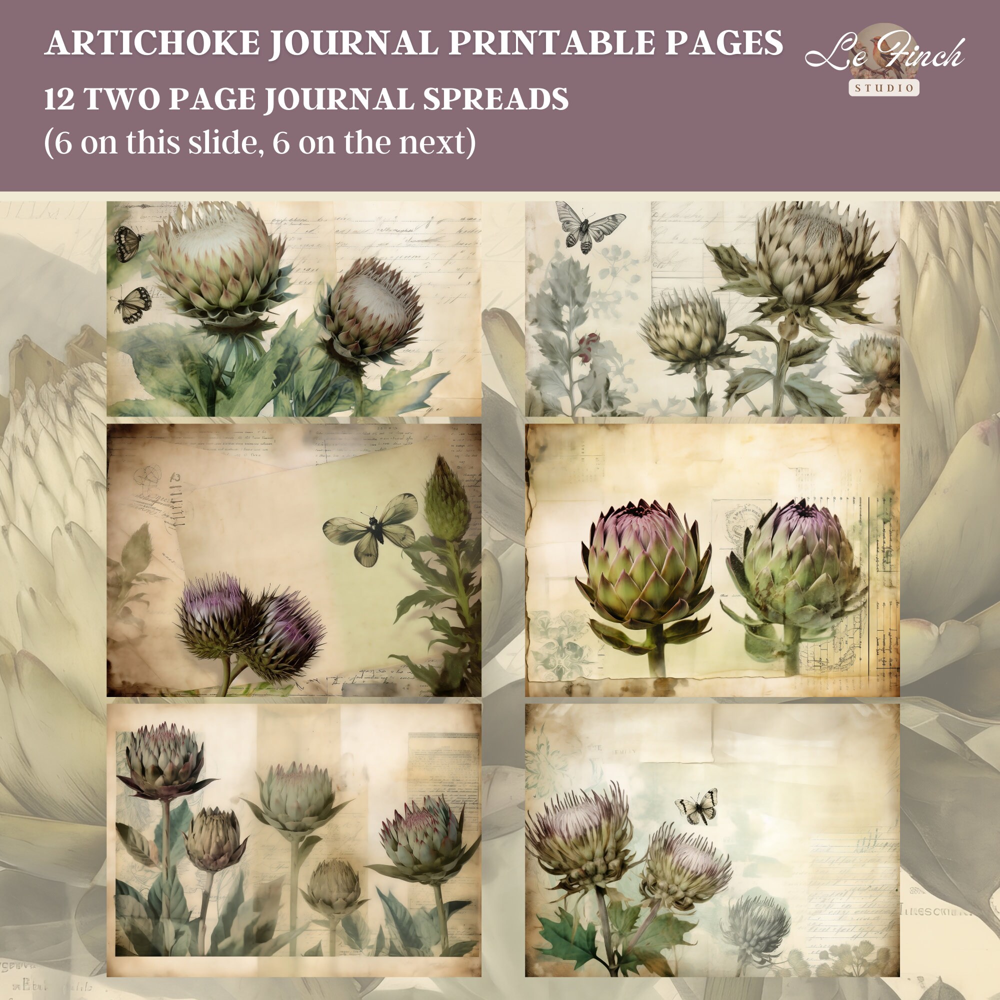 Artichoke Journal Printable Paper With Vintage Artichoke Flower Digital ...