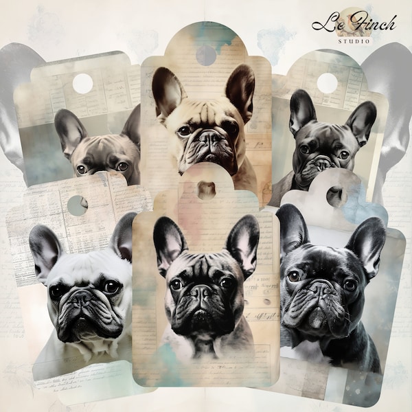 French Bulldog Printable Gift Tags For Vintage Dog Journal Junk Journal Supplies Digital Gift Tags Frenchie Scrapbook And Ephemera