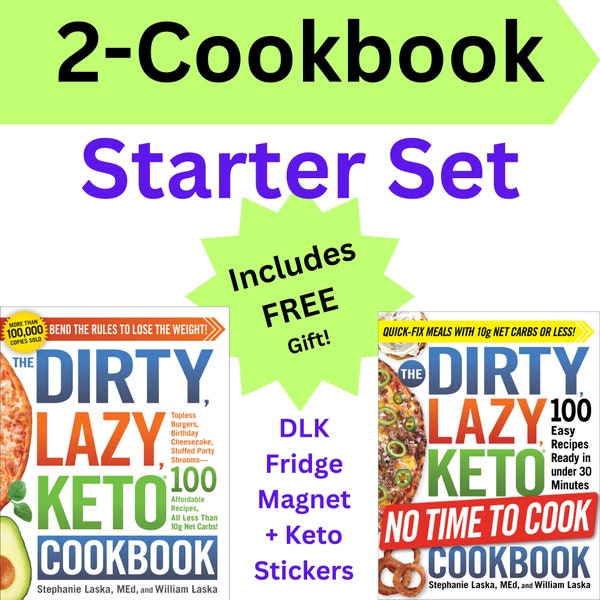The DIRTY LAZY KETO Cookbooks - Full Set! *Bonus Gift: Free Keto Stickers & Fridge Magnet* 2 Keto Cookbooks Signed by Author Stephanie Laska