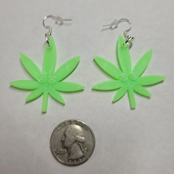 Large pot leaf earrings - Green Glows Green