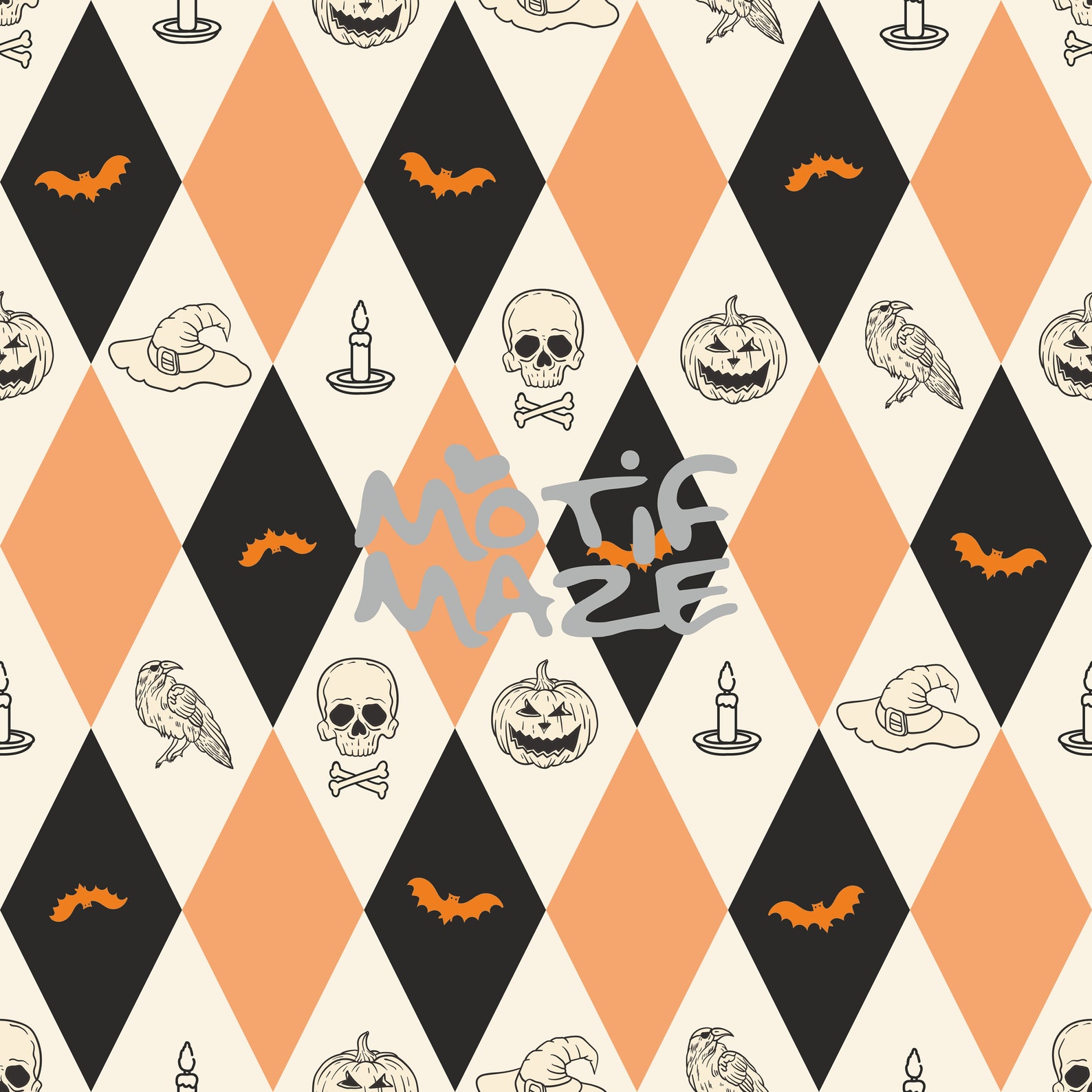 Halloween Harlequin-themed Seamless Pattern With Pumpkin and Skull ...