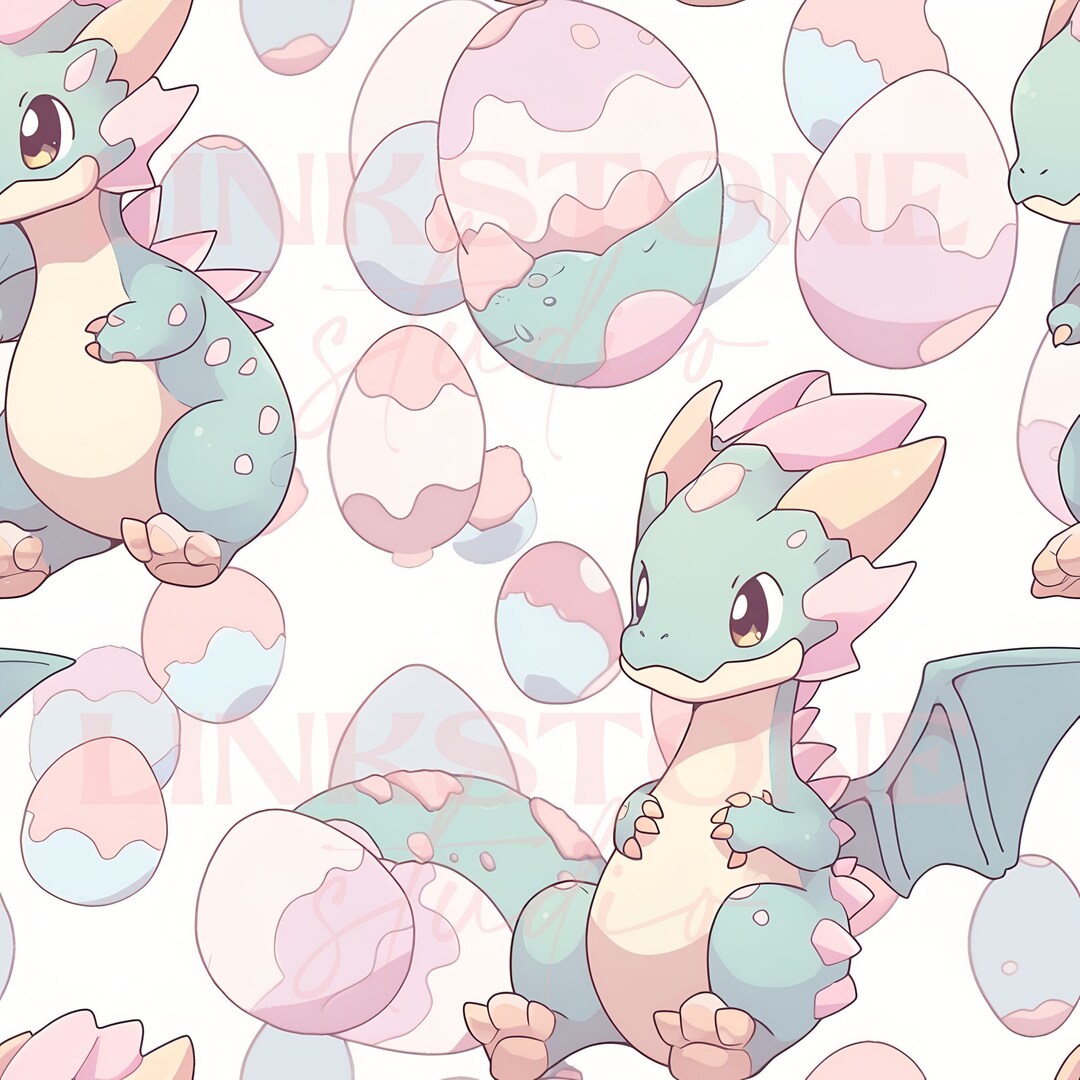 Cute Dragon Anime Digital Pattern, Hatching Dragon, Print, Baby Dragon ...