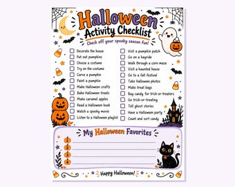 Halloween Activity Checklist Printable, 24 Family Activities & Favorites, US Letter and A4 PDF