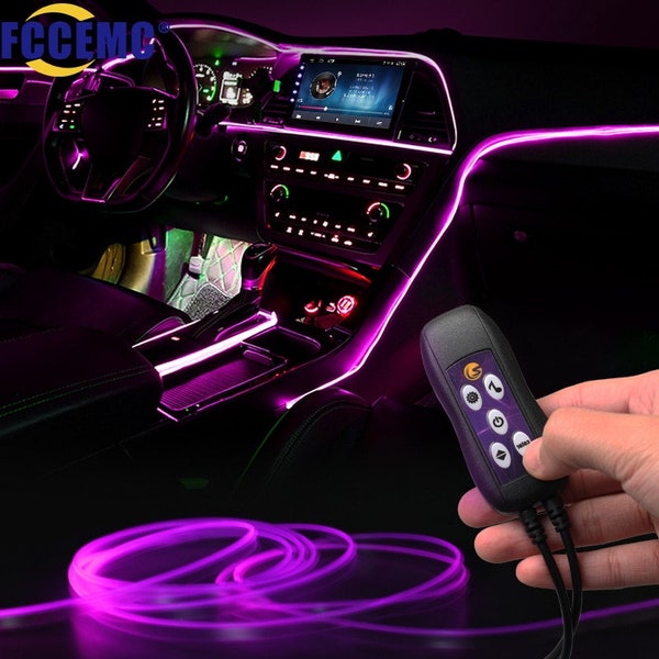 USB Car Interior Lights 64 Colors Optical Fiber Strips Multiple Modes Sound Control RGB