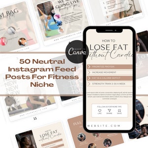 Fitness Niche - 50 Neutral Instagram Feed-Post Canva Templates