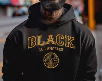 BLACK Los Angeles Hoodie sweatshirt, University style, urban LA Pride African American Caribbean Nigerian Kenyan Ghanian Belizean Jamaican