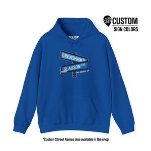 CRENSHAW SLAUSON custom, Choose street sign colors, Hyde Park South LA Nipsey Hussle hoodie sweatshirt, Gift for Los Angeles natives rap fan