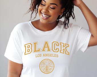 BLACK Los Angeles t-shirt, University style tee, urban LA Pride Black African American Caribbean Nigerian Kenyan Ghanian Belizean Jamaican