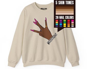 Custom Womens Westside Hand Sign Crewneck Sweatshirt, Custom Skin Tone