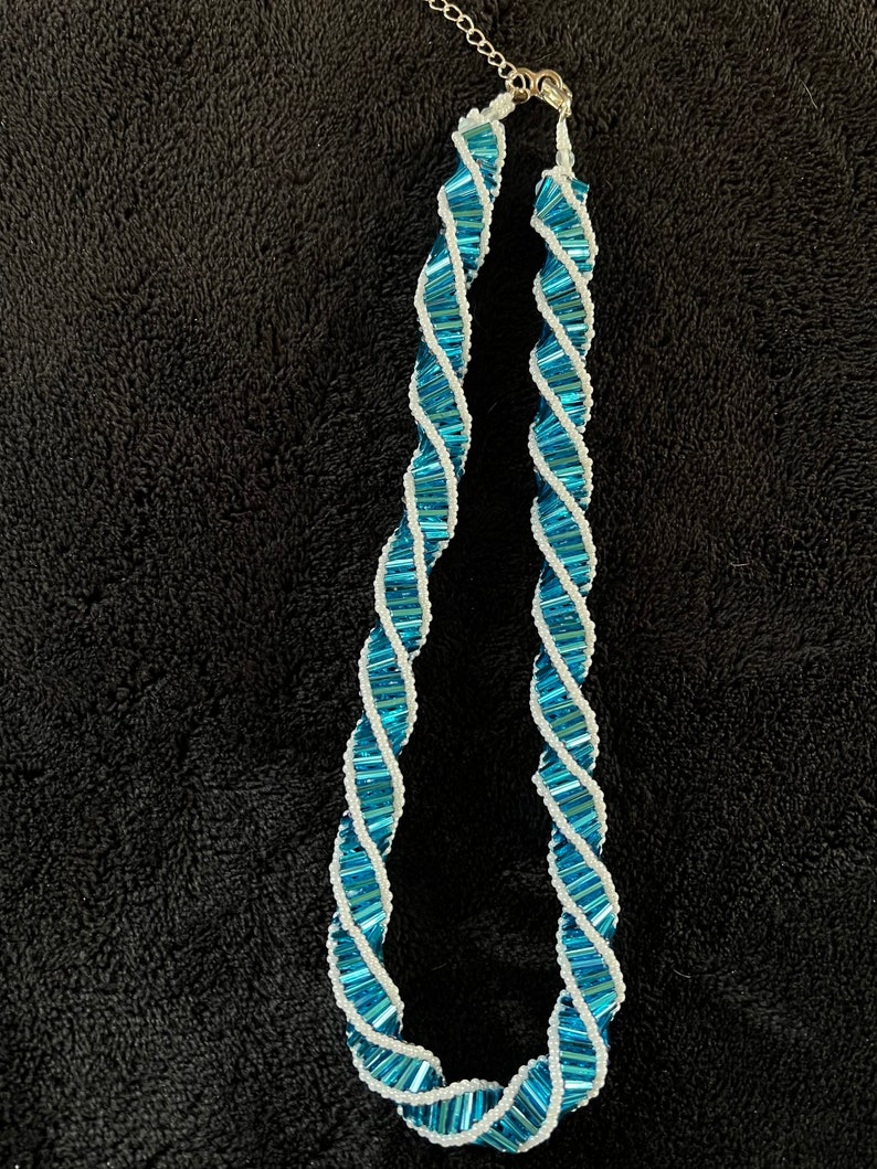 Beaded Spiral Bugle Bead Necklace, Turquoise Necklace, Beaded Jewelry