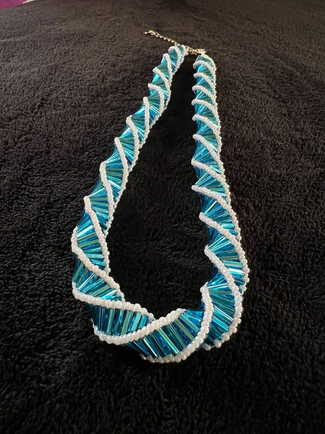 Beaded Spiral Bugle Bead Necklace, Turquoise Necklace, Beaded Jewelry