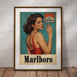 Marlboro Vintage Retro Cigarrette Girl Ad Poster Print - Tobacco Poster - Vintage Advertisment - Cigarrette Poster Marlboro Wall Art