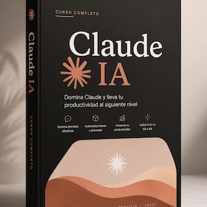 Op de afbeelding: Een zwart boek getiteld "Claude IA" met witte en oranje tekst. De omslag toont de titel en een gestileerd zonnestraalontwerp. De rug van het boek leest verticaal "Claude IA". De ondertitel is "Domina Claude y lleva tu productividad al siguiente nivel."