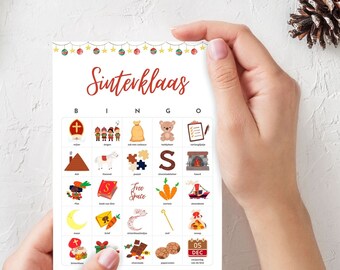 Sinterklaas Bingo, 50 Sinterklaas Bingo Karten für Kinder, Druckbare holländische Vorschul-Klassenzimmer Saint Nicolas Bingo Spiel, Saint Bingo Spiel