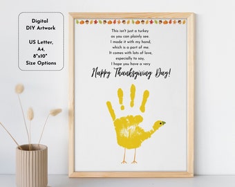Druckbare Thanksgiving Handabdruck Handwerk, Thanksgiving Türkei Handabdruck Gedicht Vorlage für Vorschule Kindergarten Thanksgiving Herbst Arbeitsblatt