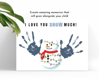 Druckbare Winter-Schneemann-Handabdruck-Kunst, Babys erstes Weihnachtshandwerk, DIY-Kinder-Kleinkind-Aktivitäten, I Love You Snow sehr, Erinnerungs-Andenken