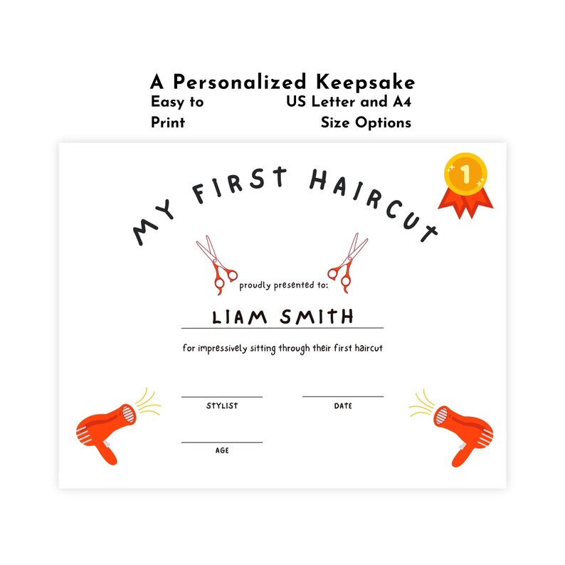 Printable My First Haircut Certificate, First Haircut Keepsake for Kids ...