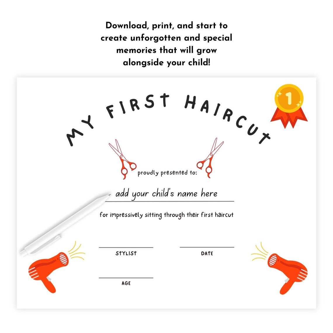 Printable My First Haircut Certificate, First Haircut Keepsake for Kids ...