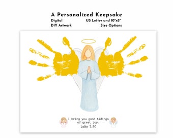 Druckbare Engel Handabdruck Vorlage, Christliche Bibel Vers Handwerk, Engel Schrift Kunst, Babys erstes Weihnachten, DIY Kinder und Kleinkind Aktivität