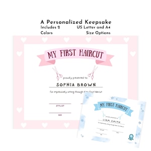 Printable My First Haircut Certificate, First Haircut Keepsake with 2 Design, First Haircut Barber Shop Certificate, Baby Milestone Keepsake