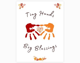 Thanksgiving Handabdruck Erinnerungskunst für Kinder, Thanksgiving Handabdruck Geschenk, Vorschule Kindergarten Aktivität, DIY Handabdruck Handwerk