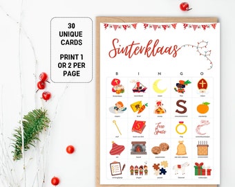 Sinterklaas Bingo, 30 Sinterklaas Bingo Karten für Kinder, Holländisches Vorschulklassenzimmer Saint Nicolas Bingo Spiel, Holländisches Saint Bingo Spiel für Kinder