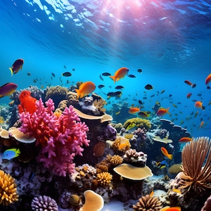 Underwater Paradise: Coral Reef and Marine Life Photography Print - Ocean Wall Print
