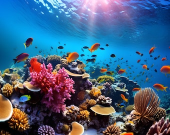 Underwater Paradise: Coral Reef and Marine Life Photography Print - Ocean Wall Print