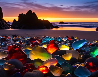 Seaglass Art, Beach Inspired Wall Art, Glass Beach Photo, Seashore Landscape Photo, Colorful Seaglass