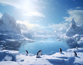 Antarctica Penguins Print - Happy Penguin Colony - Beautiful Background - Antarctic Wildlife - Nature Photography - Wall Art