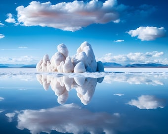 Clouds, Digital Art, Clear Sky's, Reflection, Ocean, Sky, Salt Flat