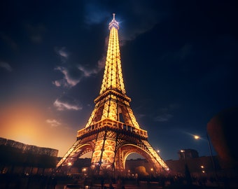 Eiffel Tower at Night - Glowing Paris Landmark - Professional Photography Print