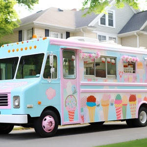 Nostalgic Ice Cream Truck Print - Childhood Bliss - Late 2000s - Neighborhood Scene - Colorful Exterior - Sweet Treats - Wall Art Decor