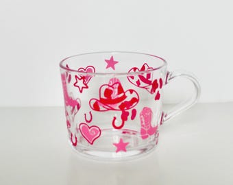 Coupe en verre rose pour bottes de cow-girl | Tasse à café western rodéo