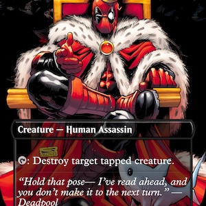 Deadpool Foil MTG Proxy V3 Benutzerdefinierte Kunst Aufkleber auf Massenkarten | fachmännisch angewendet | Einzigartiges Foil Sammlerstück für Fans & Spieler Ragavan