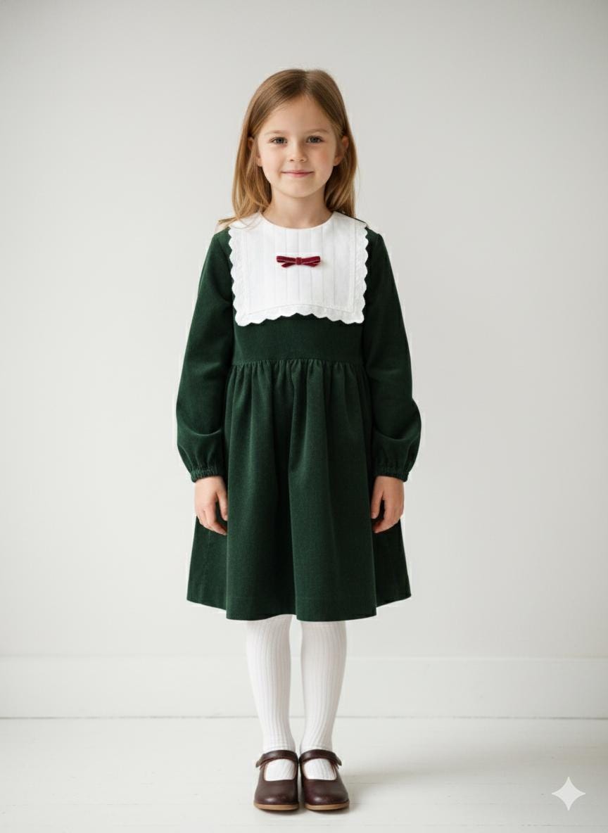 Girls Green Velvet Dress Long Sleeve | Winter Kids Dress - Etsy