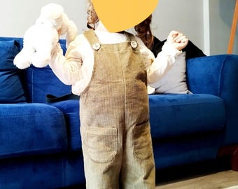 Green Corduroy Overalls for Kids, Vintage Toddler Jumpsuit