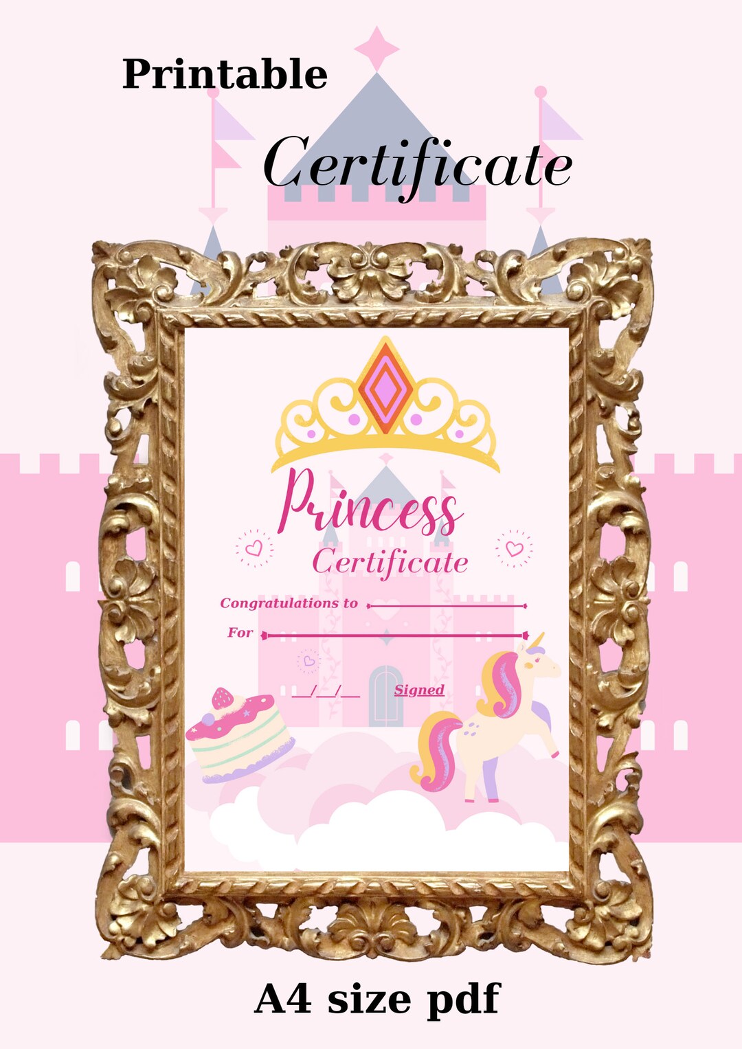 Printable Princess Certificate for Kids/ Girls / Kindergarten - Etsy