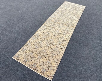 90x300 Neutral Läufer, Dekor Teppich, Oushak Läufer, Türkischer Läufer, Vintage Teppich, Küchenläufer, Gemusterter Teppich