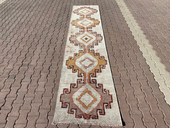 3x13 Neutral Wool Rug, Beige Vintage Rug, Tan Oushak Runner, Faded Turkish Rug, Muted Rug Runner, Wide Runner, Anatolian Runner Rug, 3x13