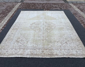 10x12, Oriental Antique Wool Rug, Rug For Living Room, Handmade Rug, Turkish Area Rug, Muted Vintage Rug, Large Size Rug, 10x12 Oushak Rug
