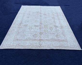 230x300 Neutral Teppich, Großer Türkischer Teppich, Großer Oushak Teppich, Vintage Teppich, Gemusterter Teppich