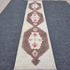 3x14 Turkish Long Runner, Hall Kitchen Runner, Bedroom Gift Runner, Bohemian Wool Runner, Corridor Muted Runner, Oriental Worn Runner 3x14