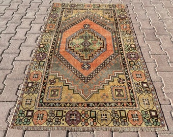 3x5 Turkish Rug, Vintage Rug, Oushak Rug, Natural Rug, Antique Rug, Oushak Area Rug, Handmade Wool Rug, Vintage Faded Rug, 3x5 Anatolian Rug