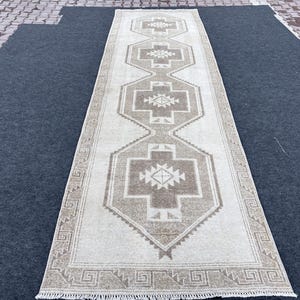 4x13 Wide Long Runner, Vintage Turkish Runner, Neutral Runner, Handmade Wool Runner, Pale Runner, Oriental Rug, Muted Oushak Runner 4x13