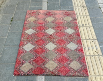 4x4 Vintage Small Square Rug, Old Boho Rug, Hereke Faded Rug, Neutral Soft Rug, Hall Kitchen Rug, Turkish Gift Rug 4x4 Oushak Decor Rug, Rug